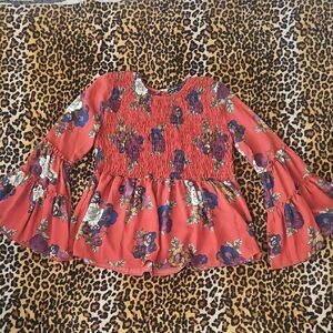 Mm Mm Mm Floral Print Peplum Statement Sleeve Top, Size Small